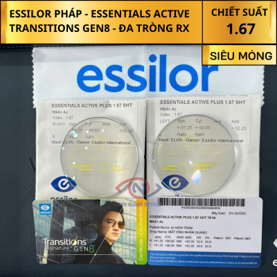 Tròng Kính Đa tròng Essilor RX Essentials Active Plus 1.67 SHT Transitions Gen 8 (Gray)