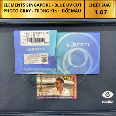 Tròng Kính Đổi Màu Elements Blue UV Cut Photo Grey 1.67