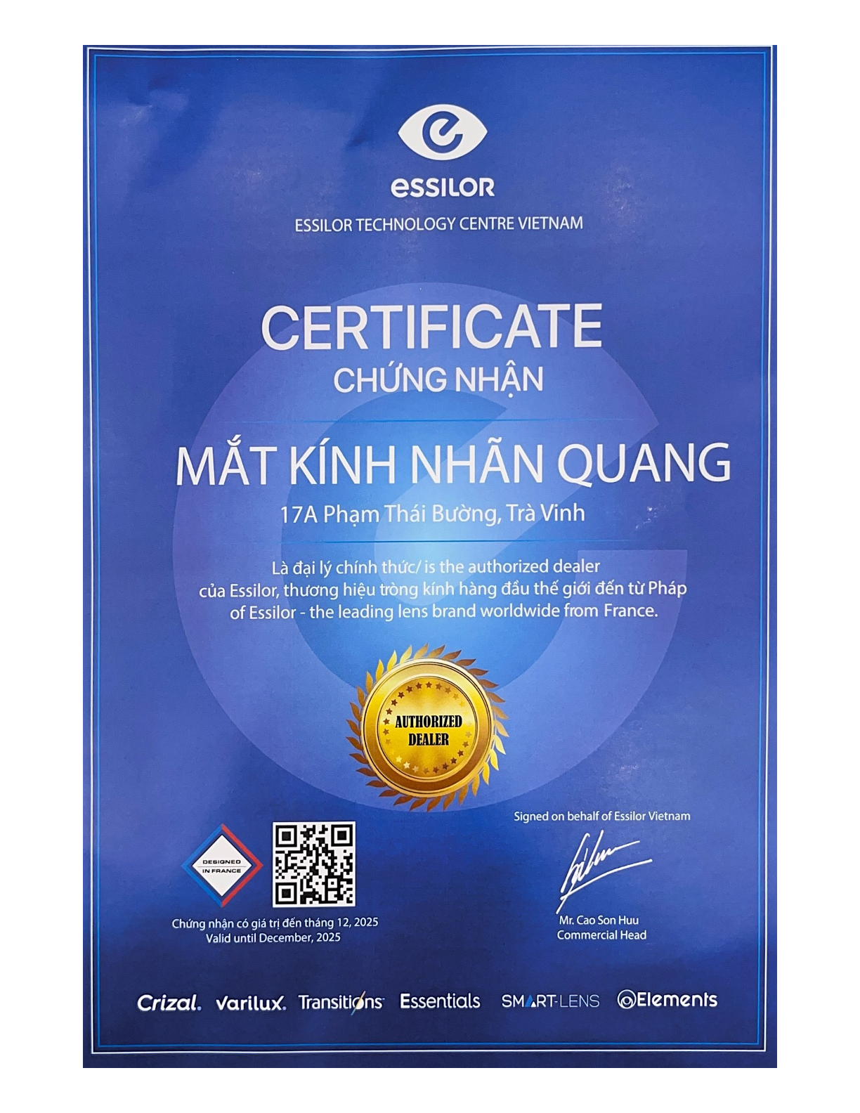 Chứng Nhận Tròng Kính Essilor - Pháp